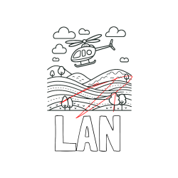 Pobarvana pobarvanka - Pobarvanka imena LAN in pobarvanka helikopterja, ki leti nad pokrajino