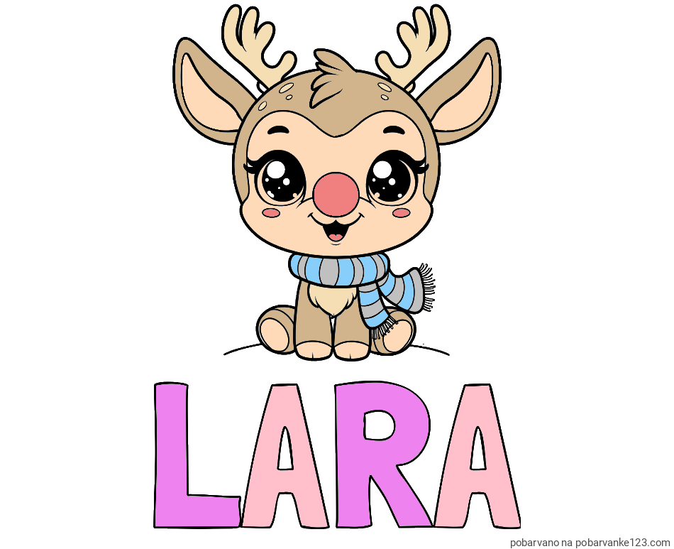 POBARVANA POBARVANKA - Pobarvanka imena LARA in otroška pobarvanka jelenčka Rudolfa s šalom okoli vratu