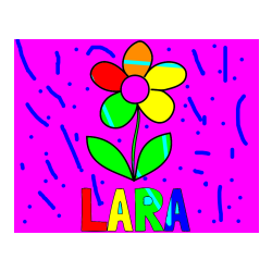 Pobarvana pobarvanka - Pobarvanka imena LARA in otroška pobarvanka rože