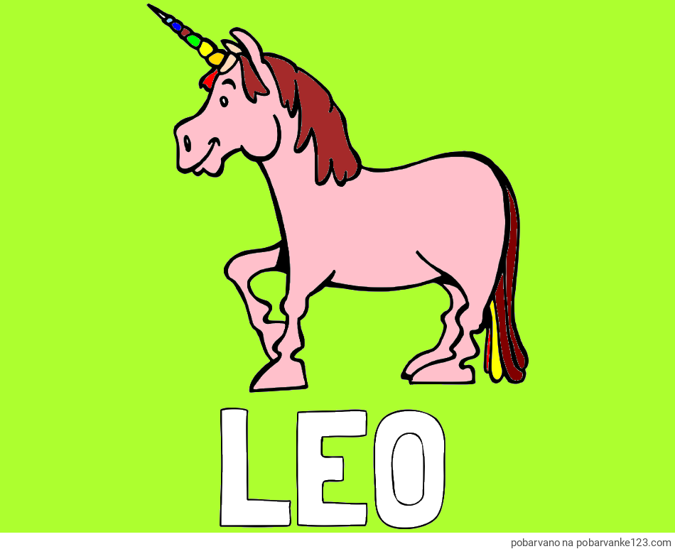 POBARVANA POBARVANKA - Pobarvanka imena LEO in pobarvanka veselega samoroga