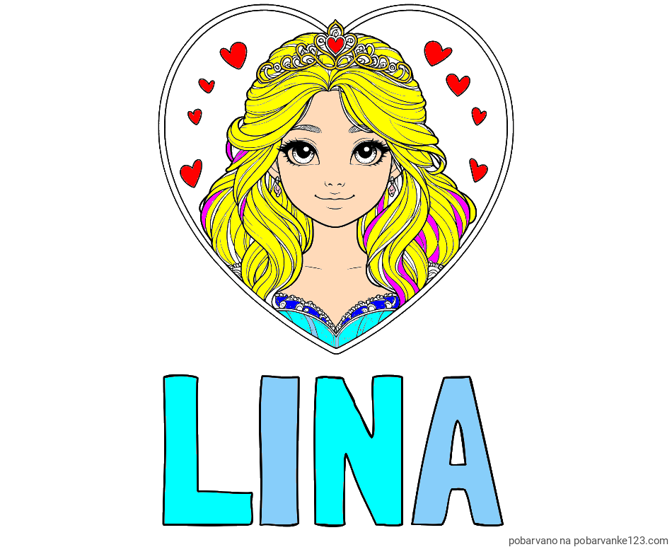 POBARVANA POBARVANKA - Pobarvanka imena LINA in pobarvanka princeske ter srčkov
