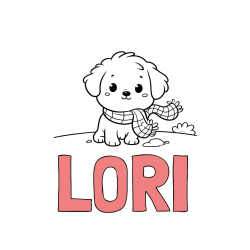 Pobarvana pobarvanka - Pobarvanka imena LORI in pobarvanka prikupnega psička