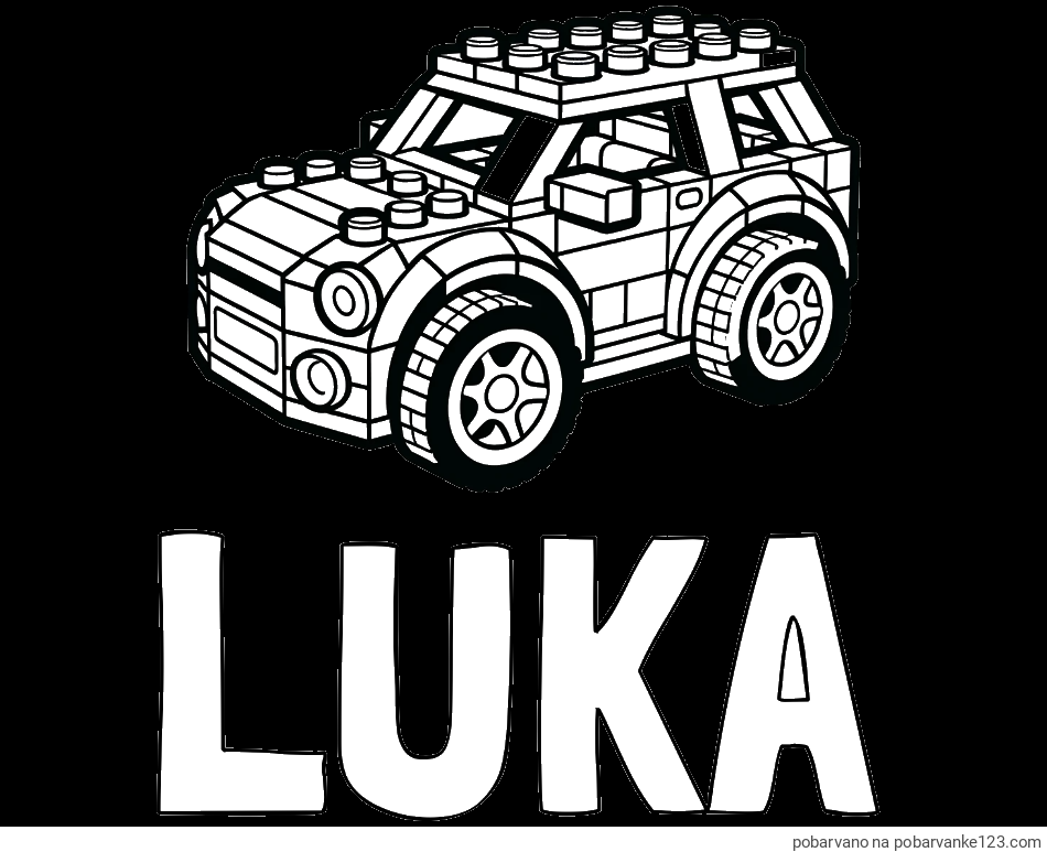 POBARVANA POBARVANKA - Pobarvanka imena LUKA in pobarvanka avtomobila sestavljenega iz LEGO kock