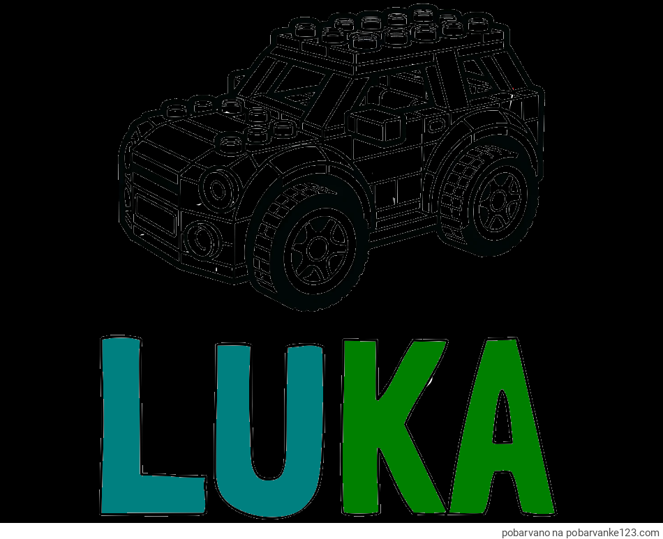 POBARVANA POBARVANKA - Pobarvanka imena LUKA in pobarvanka avtomobila sestavljenega iz LEGO kock