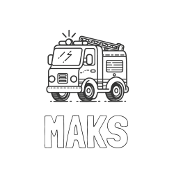 Pobarvana pobarvanka - Pobarvanka imena MAKS in pobarvanka gasilskega avta z vklopljeno sireno