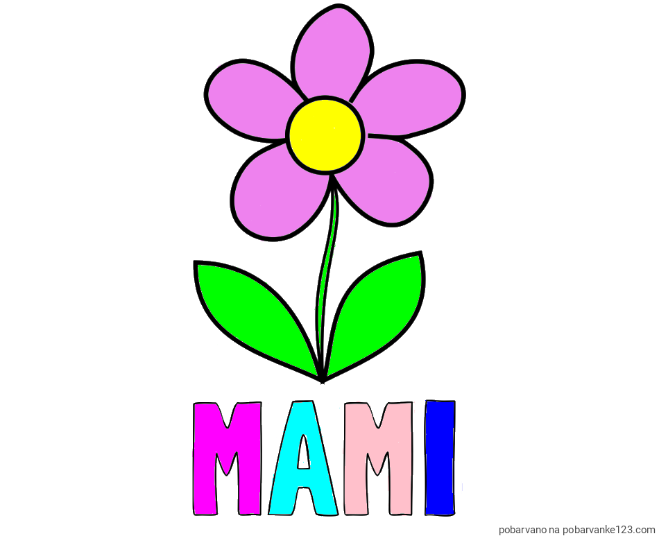 POBARVANA POBARVANKA - Pobarvanka imena MAMI in otroška pobarvanka rože