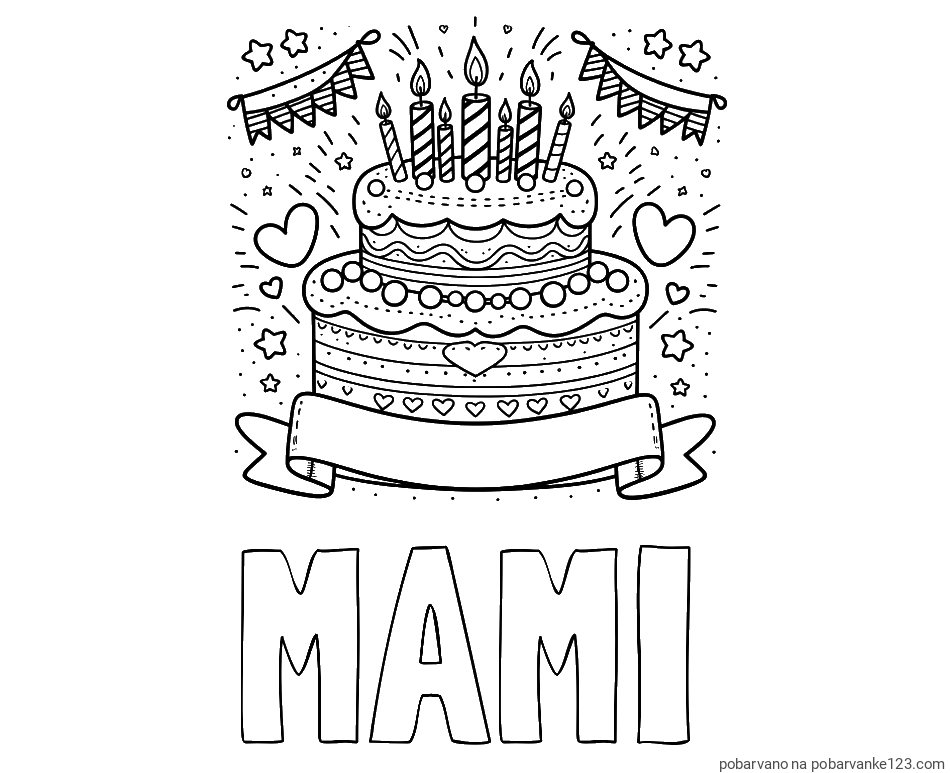 POBARVANA POBARVANKA - Pobarvanka imena MAMI in pobarvanka velike torte za rojstni dan