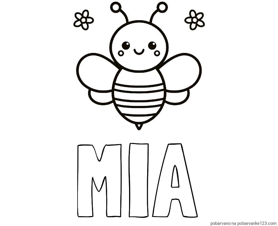 POBARVANA POBARVANKA - Pobarvanka imena MIA in otroška pobarvanka čebele