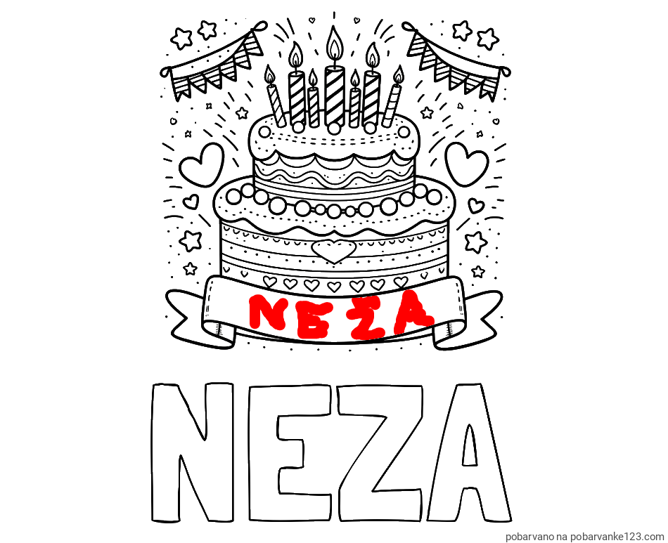 POBARVANA POBARVANKA - Pobarvanka imena NEŽA in pobarvanka velike torte za rojstni dan