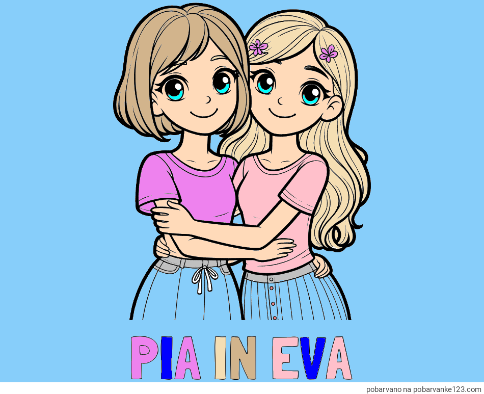 POBARVANA POBARVANKA - Pobarvanka imena PIA IN EVA in pobarvanka ljubkih prijateljic