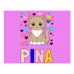 Pobarvana pobarvanka - Pobarvanka imena PINA in pobarvanka ljubke mucke obdane s srčki