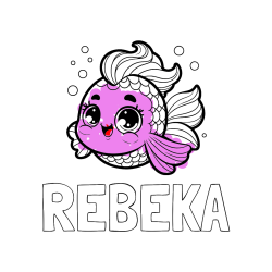 Pobarvana pobarvanka - Pobarvanka imena REBEKA in pobarvanka ljubke pravljične ribe