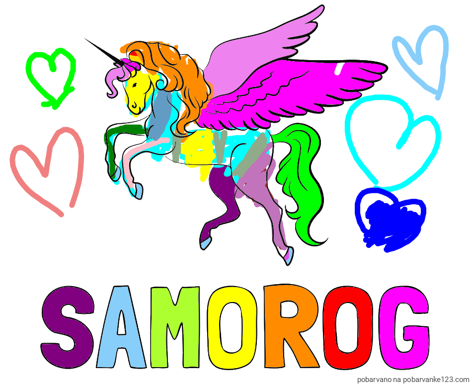 POBARVANA POBARVANKA - Pobarvanka imena SAMOROG in lepa pobarvanka samoroga
