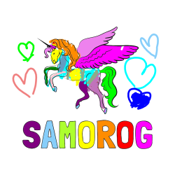 Pobarvana pobarvanka - Pobarvanka imena SAMOROG in lepa pobarvanka samoroga