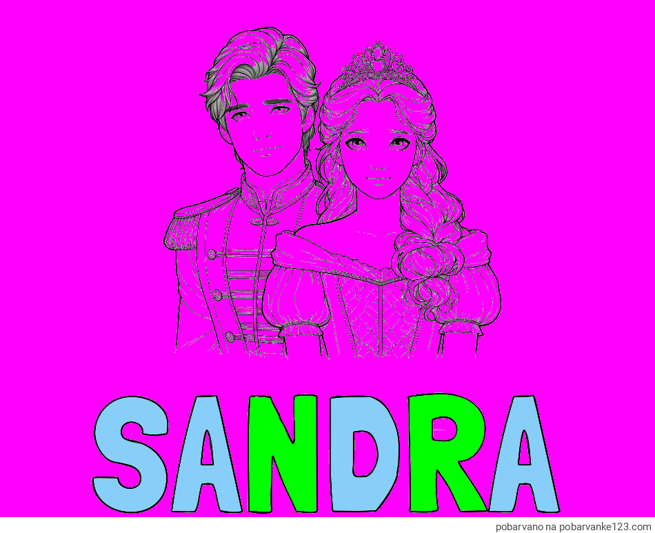POBARVANA POBARVANKA - Pobarvanka imena SANDRA in pobarvanka princa in princeske