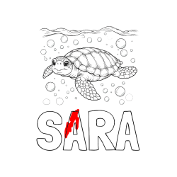 Pobarvana pobarvanka - Pobarvanka imena SARA in pobarvanka želve v morju