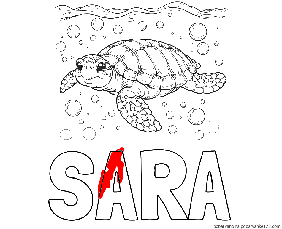 POBARVANA POBARVANKA - Pobarvanka imena SARA in pobarvanka želve v morju