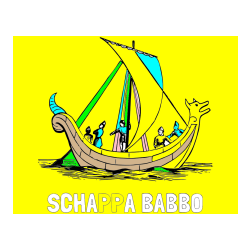 Pobarvana pobarvanka - Pobarvanka imena SCHAPPA BABBO in pobarvanka majhne ladje