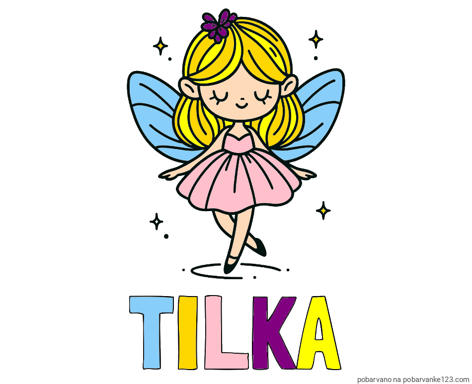POBARVANA POBARVANKA - Pobarvanka imena TILKA in enostavna pobarvanka čarobne vile