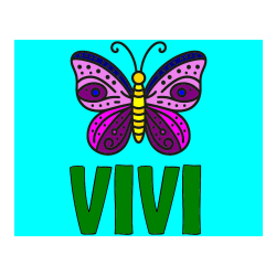 Pobarvana pobarvanka - Pobarvanka imena VIVI in preprosta pobarvanka metulja