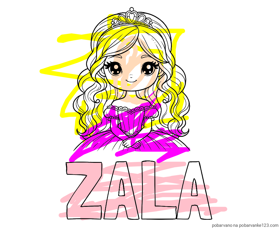 POBARVANA POBARVANKA - Pobarvanka imena ZALA in pobarvanka ljubke princese