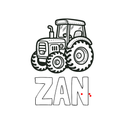 Pobarvana pobarvanka - Pobarvanka imena Žan ter traktorja