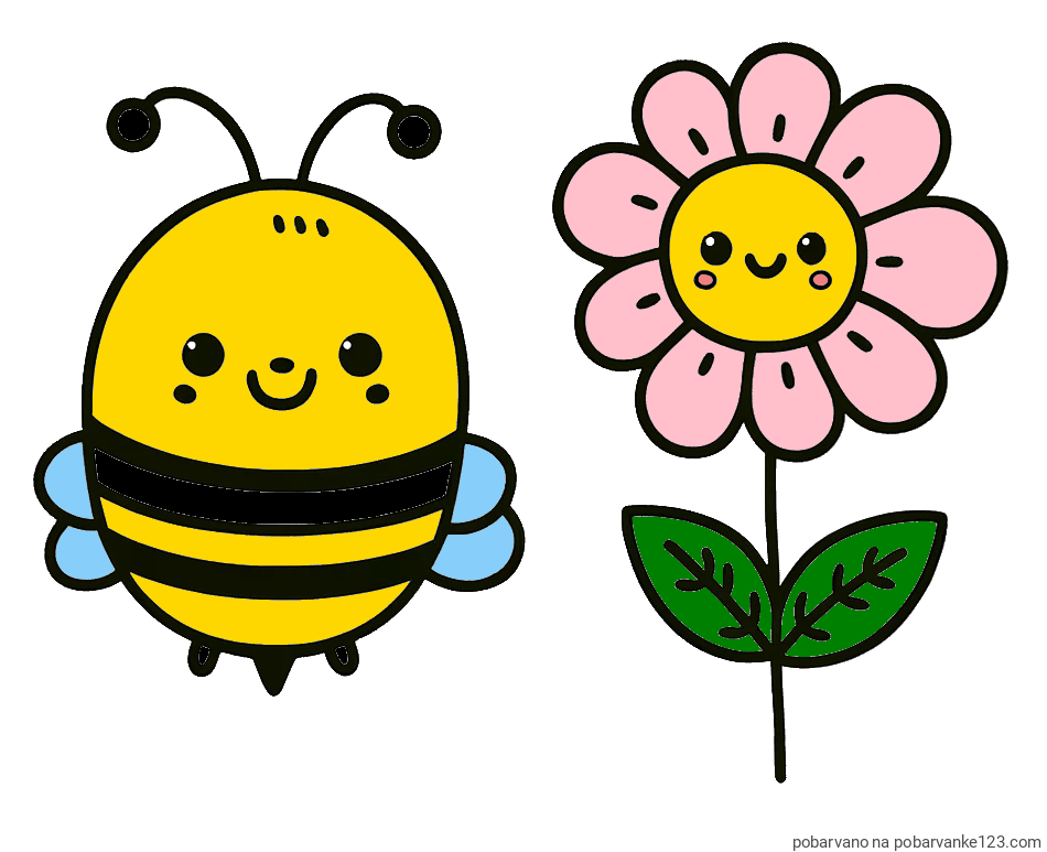 POBARVANA POBARVANKA - Pobarvanka ljubke čebelice in nasmejane rože