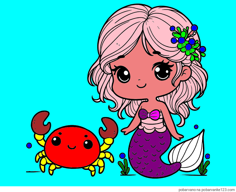 POBARVANA POBARVANKA - Pobarvanka ljubke morske deklice in veselega raka