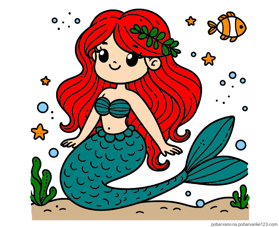 POBARVANA POBARVANKA - Pobarvanka ljubke morske deklice v morju