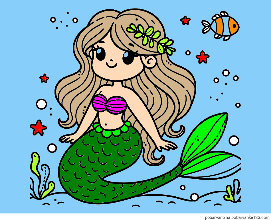 POBARVANA POBARVANKA - Pobarvanka ljubke morske deklice v morju