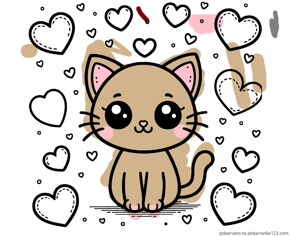 POBARVANA POBARVANKA - Pobarvanka ljubke mucke obdane z veliko srčki