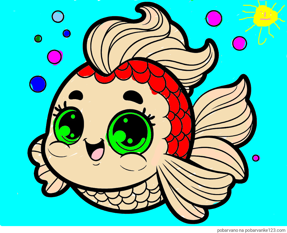 POBARVANA POBARVANKA - Pobarvanka ljubke pravljične ribe