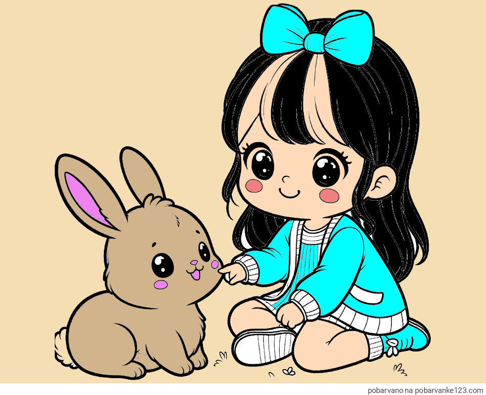 POBARVANA POBARVANKA - Pobarvanka ljubke punčke, ki se igra z zajčkom