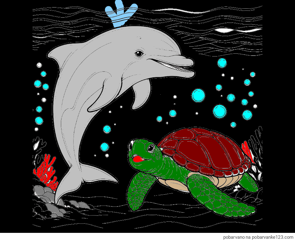 POBARVANA POBARVANKA - Pobarvanka ljubkega delfina in njegove prijateljice želve