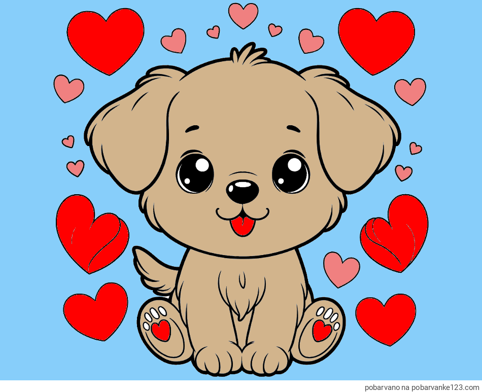 POBARVANA POBARVANKA - Pobarvanka ljubkega kužka obdanega s srčki