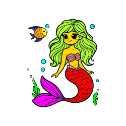 Pobarvana pobarvanka - Pobarvanka male morske deklice in ribice