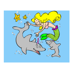 Pobarvana pobarvanka - Pobarvanka male morske deklice pri igri s prijatelji