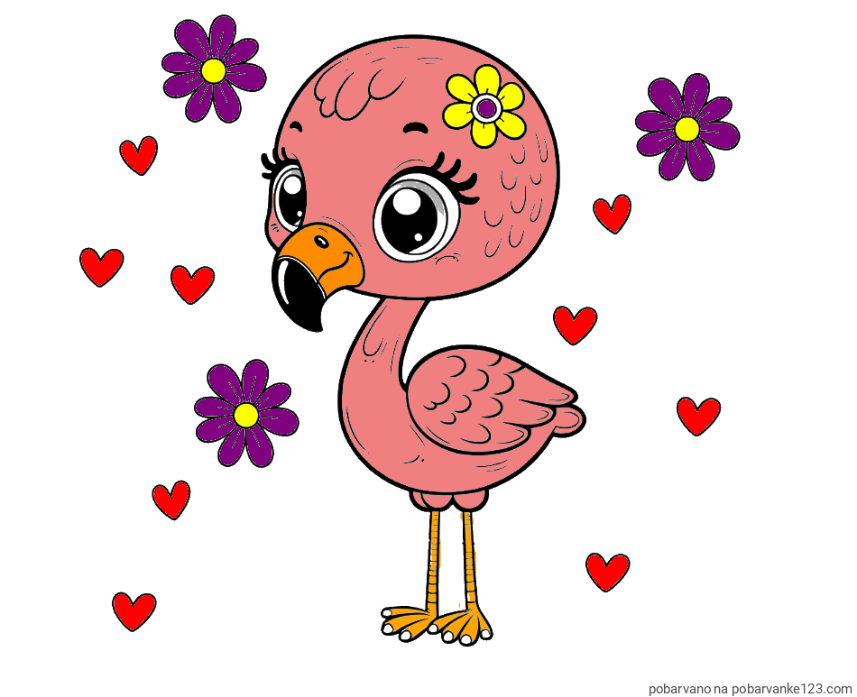 POBARVANA POBARVANKA - Pobarvanka mladička flaminga z rožicami in srčki