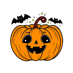 Pobarvana pobarvanka - Pobarvanka nasmejane buče ter dveh netopirjev za noč čarovnic