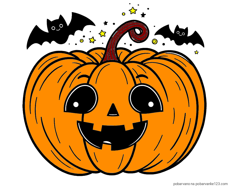 POBARVANA POBARVANKA - Pobarvanka nasmejane buče ter dveh netopirjev za noč čarovnic