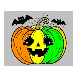 Pobarvana pobarvanka - Pobarvanka nasmejane buče ter dveh netopirjev za noč čarovnic