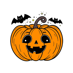 Pobarvana pobarvanka - Pobarvanka nasmejane buče ter dveh netopirjev za noč čarovnic