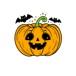 Pobarvana pobarvanka - Pobarvanka nasmejane buče ter dveh netopirjev za noč čarovnic