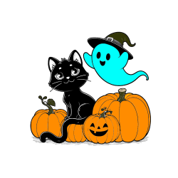 Pobarvana pobarvanka - Pobarvanka prijaznega duhca, črne mačke ter buč za noč čarovnic