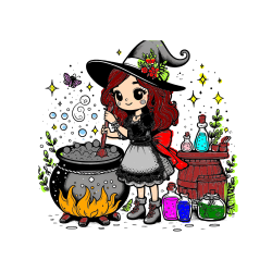 Pobarvana pobarvanka - Pobarvanka prikupna čarovnica, ki pripravlja čarobni napoj