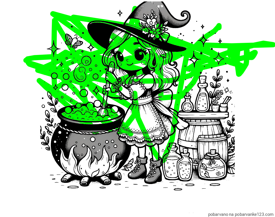 POBARVANA POBARVANKA - Pobarvanka prikupna čarovnica, ki pripravlja čarobni napoj