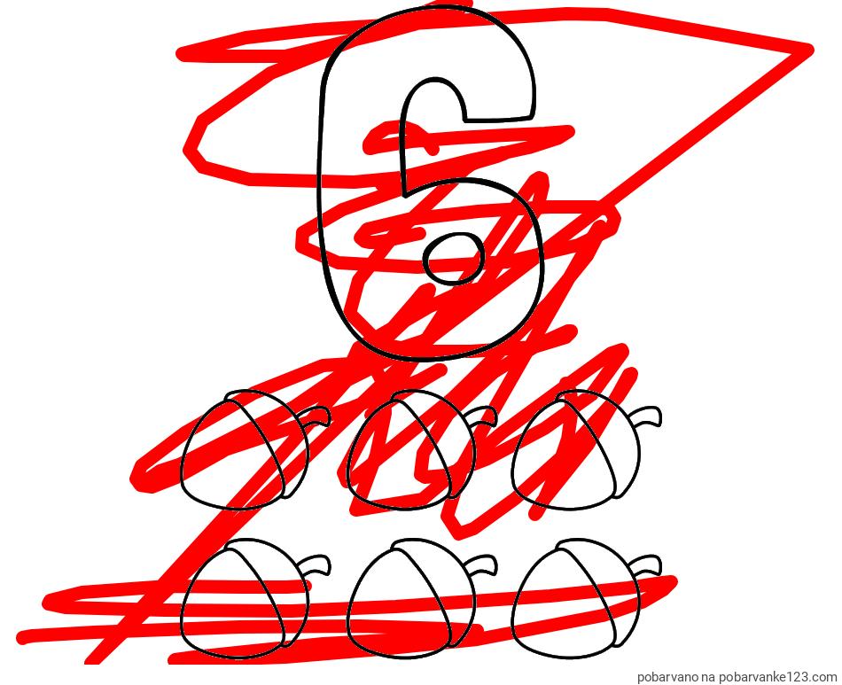 POBARVANA POBARVANKA - Pobarvanka števila 6 s slikovnim prikazom