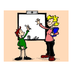 Pobarvana pobarvanka - Pobarvanka učiteljice in učenca pred tablo