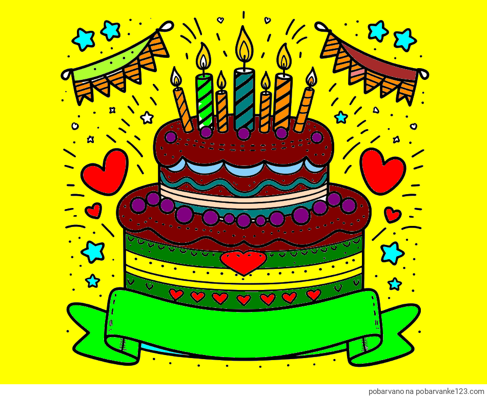 POBARVANA POBARVANKA - Pobarvanka velike torte za rojstni dan