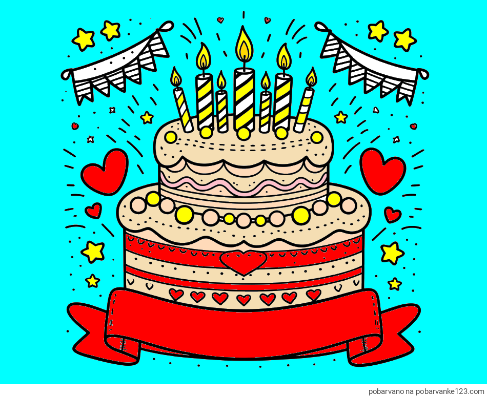 POBARVANA POBARVANKA - Pobarvanka velike torte za rojstni dan